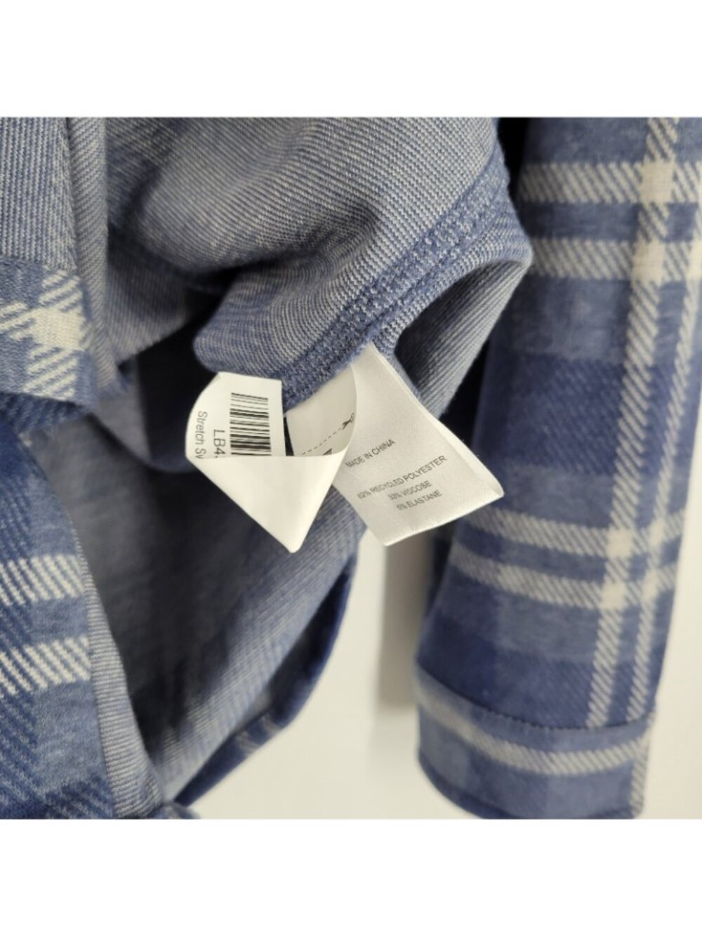 Quince Stretch Sweater Fleece Flannel Shirt Size Medium - Indigo Blue Check - Picture 4 of 5